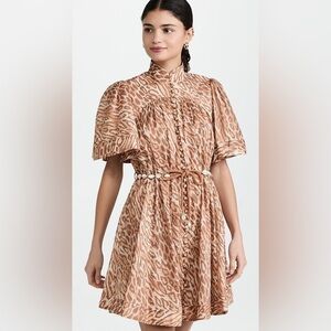 Beulah Style Animal Print Butterfly Sleeves Belted A Line Mini Dress Size M